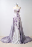 Bonnyshow Retro Ball Gown Sweetheart Neckline Chiffon Ombre Lilac Party Dress Long Prom Dress Evening Dresses SD1760
