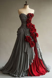 Bonnyshow Retro Ball Gown Sweetheart Chiffon Gray Party Dress Prom Dress Evening Dress SD1763