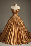 Bonnyshow Retro Ball Gown Sweetheart Satin Gold Party Dress Prom Dresses Evening Dress SD1769