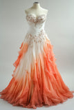 Bonnyshow Retro Ball Gown Sweetheart Orange Ombre Chiffon Evening Dress Prom Dresses SD1771