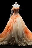 Bonnyshow Aesthetic Ball Gown Sweetheart Orange Ombre Chiffon Evening Dress Long Prom Dresses SD1778