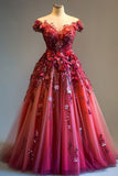 Bonnyshow Aesthetic Ball Gown Off The Shoulder Pink Tulle Party Dress Long Prom Dresses Evening Dresses SD1781