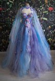 Bonnyshow Retro Ball Gown Sweetheart Lace Layers Evening Dress Prom Dresses With Cape SD1794