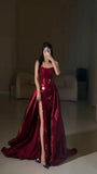 Bonnyshow Modest Mermaid Strapless Burgundy Floor Length Evening Dress Sequin Prom Dresses SD1797