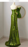 Bonnyshow Sexy Mermaid Strapless Dark Green Sequin Long Prom Dresses Evening Gowns SD1810