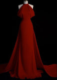 Bonnyshow Sexy Sheath Halter Red Satin Long Prom Dress Evening Dress Formal Dress SD1818