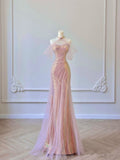 Bonnyshow Sexy Mermaid Halter Pink Sequin Long Prom Dress Evening Dress Formal Dress SD1819