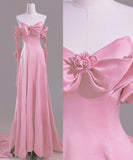 Bonnyshow Sexy A Line Sweetheart Pink Satin Long Prom Dress Evening Dress Formal Dress SD1820