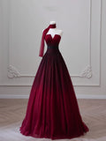 Bonnyshow Sexy Ball Gown Sweetheart Burgundy Tulle Long Evening Gowns Prom Dresses SD1821
