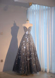 Bonnyshow Sexy Ball Gown Sweetheart Sequin Long Evening Gowns Prom Dresses SD1827