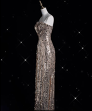 Bonnyshow Aesthetic A line Spaghetti Straps Sequin Long Evening Dress Prom Dresses SD1850