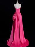 Bonnyshow Modest Mermaid Strapless Pink Satin Party Dress Long Prom Dress Evening Dresses SD1852