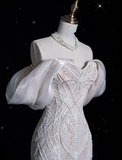 Bonnyshow Sexy Mermaid Off The Shoulder White Lace Long Wedding Dresses Brides Dress SD1860