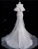 Bonnyshow Sexy Mermaid Off The Shoulder White Lace Long Wedding Dresses Brides Dress SD1860