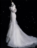 Bonnyshow Sexy Mermaid Off The Shoulder White Lace Long Wedding Dresses Brides Dress SD1860