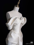 Bonnyshow Sexy Mermaid Off The Shoulder Ivory Satin Long Wedding Dresses Brides Dress SD1861