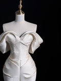 Bonnyshow Sexy Mermaid Off The Shoulder Ivory Satin Long Wedding Dresses Brides Dress SD1861