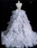 Bonnyshow Sexy Mermaid Strapless Tulle With Silver Beads Long Wedding Dresses Brides Dress SD1864