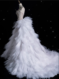 Bonnyshow Sexy Mermaid Strapless Tulle With Silver Beads Long Wedding Dresses Brides Dress SD1864