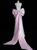 Bonnyshow Modest A Line Sweetheart Blue Satin Party Dress Long Prom Dress Evening Dresses SD1853