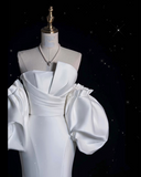 Bonnyshow Sexy Mermaid Strapless Short Sleeves White Satin Wedding Dresses Brides Dress SD1872