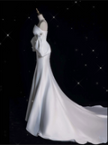 Bonnyshow Sexy Mermaid Strapless Short Sleeves White Satin Wedding Dresses Brides Dress SD1872
