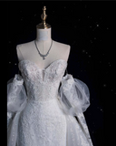 Bonnyshow Sexy Mermaid Sweetheart Long Sleeves White Lace Wedding Dresses Brides Dress SD1873