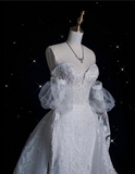 Bonnyshow Sexy Mermaid Sweetheart Long Sleeves White Lace Wedding Dresses Brides Dress SD1873