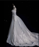 Bonnyshow Sexy Mermaid Sweetheart Long Sleeves White Lace Wedding Dresses Brides Dress SD1873