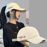 Bonnyshow Retro Baseball Cap for Women Men Hip Hop Letter Leather Label Snapback Hat Summer Solid Color Cotton Casual Couple Peaked Hats