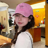 Bonnyshow Vintage Denim Bow Baseball Cap Korean Black Pink Y2k Fashions Baseball Cap Summer Sun Protection Beach Hat Japanese Women Hat