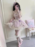 Bonnyshow  Summer New Bow Lace High Waist Slim Birthday Party Dresses Purple Pure Lust Lolita Jsk Cute Sweet Fluffy Princess Dress