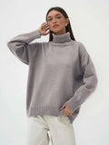 Bonnyshow Women Turtleneck Sweater CHIC Autumn Winter Thick Warm Pullover Top Oversized Casual Loose Knitted Jumper Female Pull