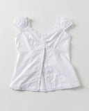 Bonnyshow  Sweet White Folds Blouse Top Women New Casual Single Breasted Ruffle Sleeveless Tank Tops Vest Preppy Style Basic Camisole Y2K