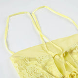 Bonnyshow  Lace Sheer A-Line Ruffle Mini Skirt Set For Women Halter Tie Backless Tank Top Short Skirt Sexy Vacation Two-Piece Outfit