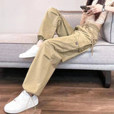 Bonnyshow Casual Joggers Cargo Pants for Women Solid High Waist Pants Drawstring Wide Leg Baggy Trousers Y2k Streetwear Slim Sweatpants