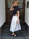 Bonnyshow  Pleated Women's T-shirt Chic Lace Up Round-neck Short Sleeve Female Crop Tops Summer Lady Streetwear Outerwear Street Tops