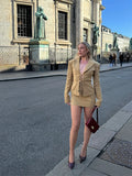 Bonnyshow  Retro Lace Up Suit Jacket Mini Skirt Set Women Sexy Hollow Out Lapel Jackets A-lined Skirts Female's Sets 2025 Chic Streetwear