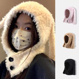 Bonnyshow Y2K Rabbit Ears Plush Hat for Women Winter Warm Fluffy Fur Balaclava Cap Solid Color Lady Girls Ear Protection Beanie Caps 바라클라바