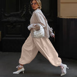 Bonnyshow  Casual Pink Oversized Bloomers Women Elastic Waist Hip Hop Wide Leg Pants Street Balloon Lace Up Jogger 2025 Summer New Casual