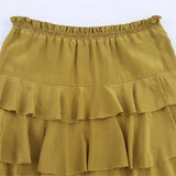 Bonnyshow  Ruffled Midi Skirt Womens Vintage Flounce Skirt Woman New Fashion Elegant Solid Long Skirts autumn Evening Party Skirts