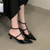 Bonnyshow  Sexy Designer Sandals Woman Street Style Buckle Strap Pointed Toe Thin High Heels Pumps Party Banquet Strippers Shoes Female