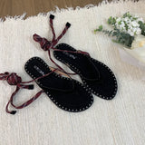 Bonnyshow  Summer Lace-Up Women Clip Toe Sandal Fashion Open Toe Narrow Band Footwear Ladies Gladiator Shoes Outdoo Flats Sandalias