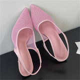 Bonnyshow  Summer Breathable Mesh Pointed Toe Women Pumps Elegant Slingbacks Thin High Heels Party Dress Shoes BIG SZIE 43