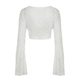 Bonnyshow  Y2K Solid Flared Sleeve Cardigan Casual Lace-up Beach Cover-Ups Coquette White Long Sleeves Shirts Sunscreen Outwear