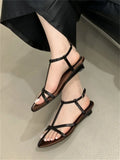 Bonnyshow  Fashion Summer Buckle Strap Woman Sandals Design Style Narrow Band Ladies Shoes Elegant Low Heels Dress Zapatos De Mujer