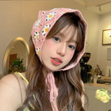 Bonnyshow Korean Ins Knitted Triangular Hair Scarf Women Sweet Flower Headscarf Crochet Handmade Headwrap Hair Accessories