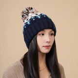 Bonnyshow Winter Knit Beanies for Women Colorful Pompom Thick Warm Pullover Hats Anti-Cold Outdoor Windproof Woolen Caps Bonnet