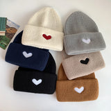Bonnyshow Winter Warm Beanies for Women Love Heart Embroidered Knitted Hat Korean Fashion Female Crochet Woolen Hats