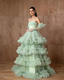 Bonnyshow Beautiful Mini Green Sparkle Beaded Long Evening Dresses With Ruffles Trimmed Details Shiny Squined Princess Long Gons